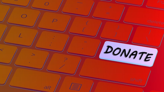 Touche de don en ligne sur le clavierBouton de don sur le clavier de couleur rouge avec un design 3D de couleur foncée