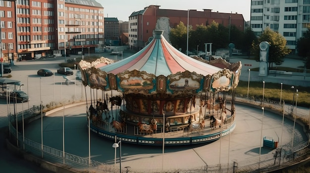 Tour de carrousel au milieu de la ville