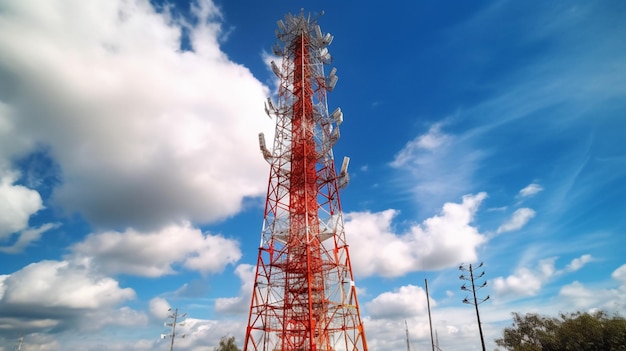 Une tour avec un ciel bleu et des nuages