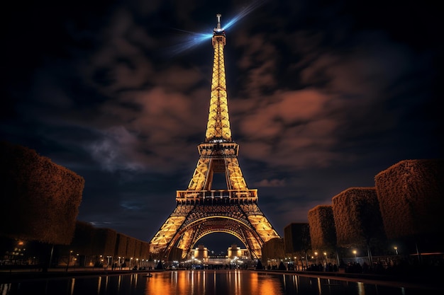 La tour Eiffel éclairée Une vue de nuit rêveuse dans AR 32