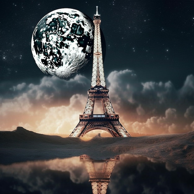 Tour Eiffel avec une lune en arrière-plan