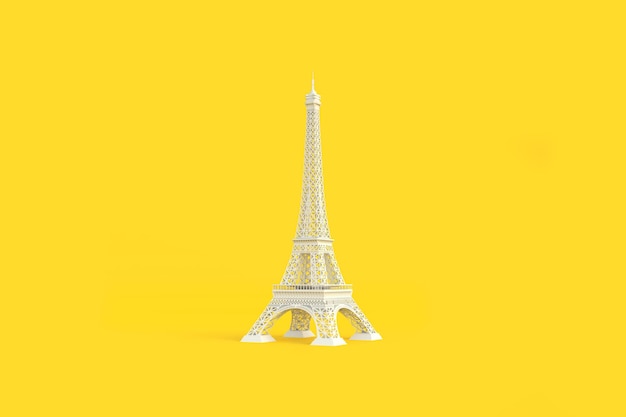 Tour Eiffel de Paris blanc sur fond jaune avec espace de copie Conception de concept de voyage illustration de rendu 3d