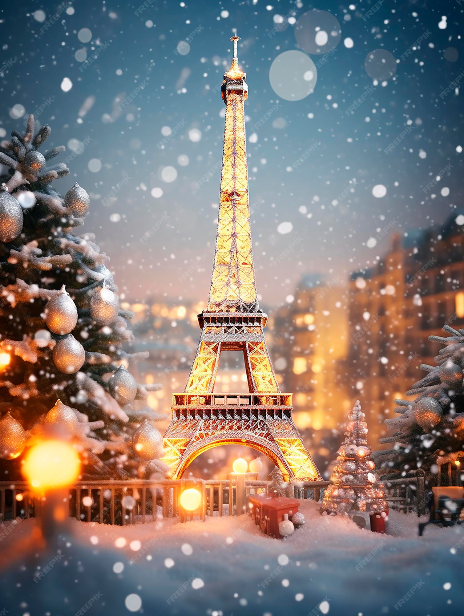 Tour Eiffel à Paris France Recouverte De Neige Fond De Noël Photo Premium