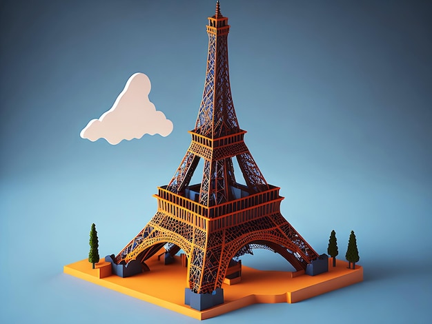 La tour Eiffel de Paris avec des nuages et des fleurs