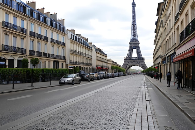 Tour Eiffel vue de la rue à Paris France Pavé