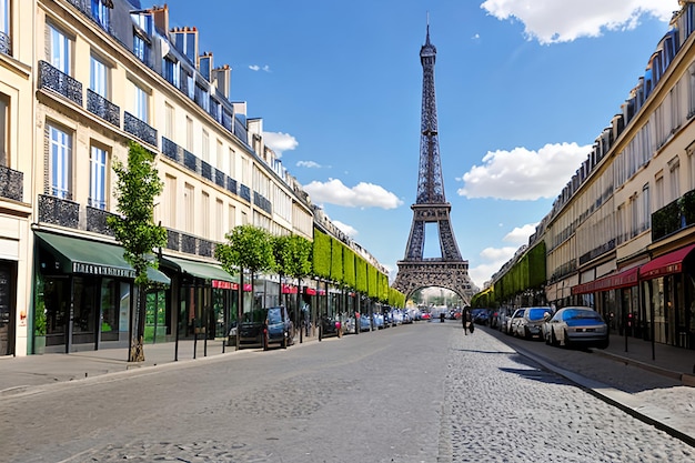 Tour Eiffel vue de la rue à Paris France Pavé