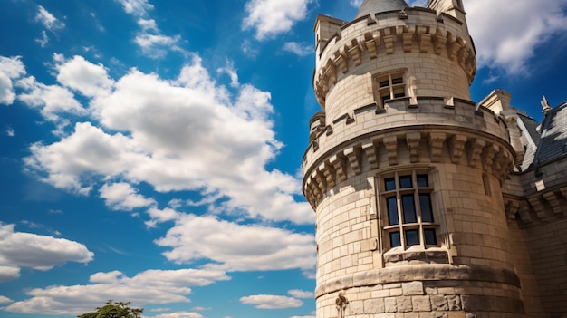 Photo tour avec fenêtre de l'ancien château ciel bleu foncé