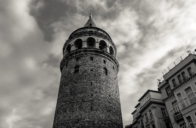 Tour de Galata noir et blanc à Istanbul Turquie