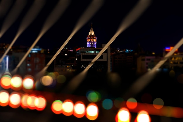 Photo tour de galata la nuit à istanbul turquie