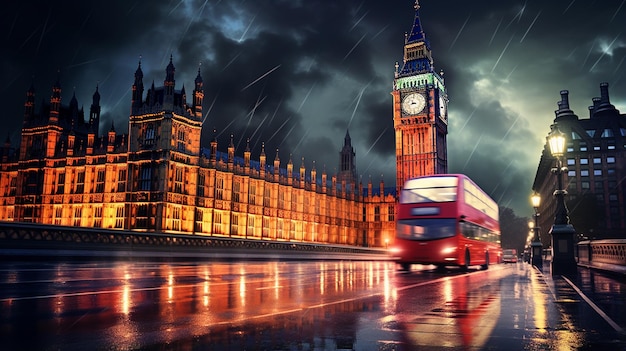 La tour de l'horloge de Big Ben dans la nuit à Londres