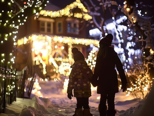 Tour de lumière de vacances quartier spectacle enflammé partagé