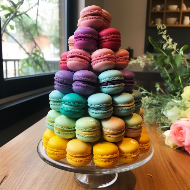 Photo une tour de macarons est empilée les unes sur les autres.