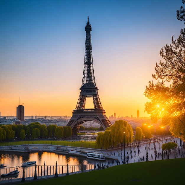 Une tour avec le mot Eiffel dessus.