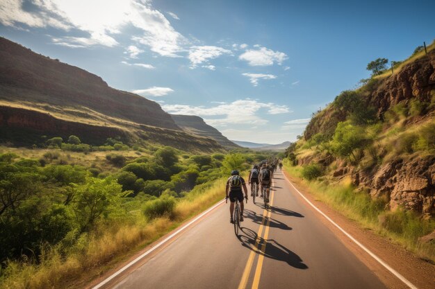 Tour à vélo avec un groupe de cyclistes IA générative