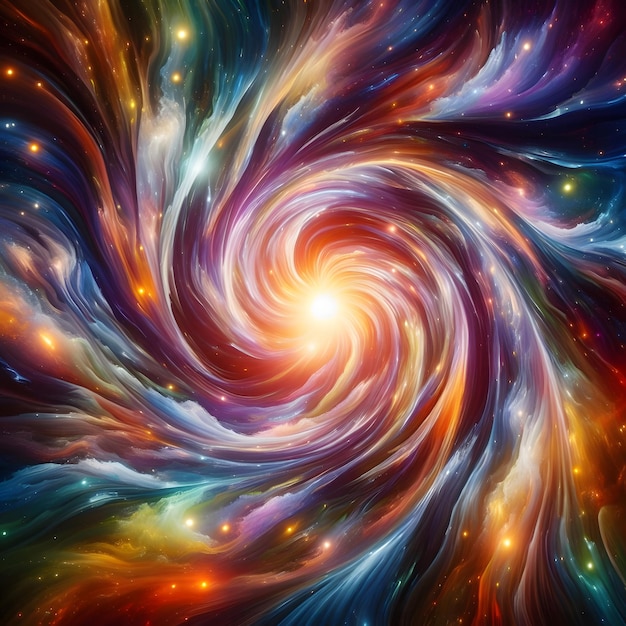 Tourbillon céleste formes colorées abstraites tourbillonnant et convergeant dans un affichage cosmique