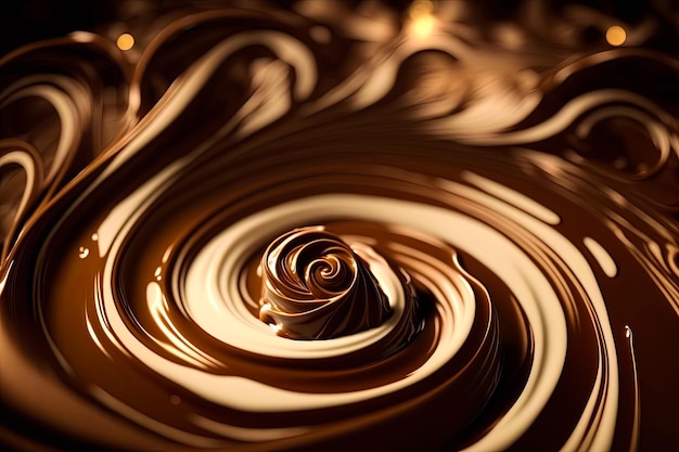 Tourbillon de chocolat sur fond noir Generative AI