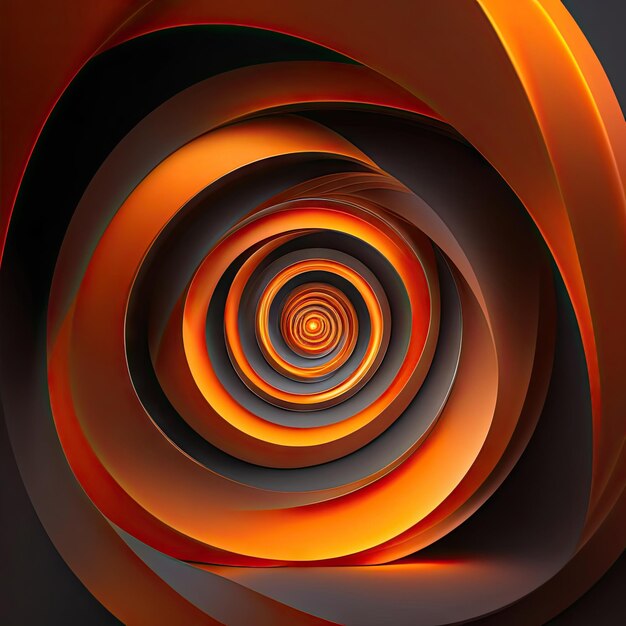 Tourbillon fantastique abstrait de formes fractales orange brillant Art fractal numérique rendu 3d