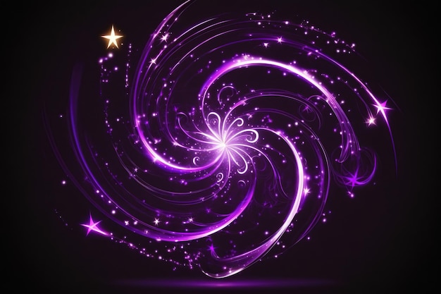 Photo tourbillon magique au néon tourbillon violet effet ai wind avec des étoiles et des étincelles