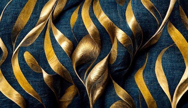 Tourbillonnant doré et bleu scintillant doré solide liquide ondes vibrations ultra réalistes fonctions d'onde lignes et textures torsadées sans soudure textile pleine goutte motif de surface répété géométrique