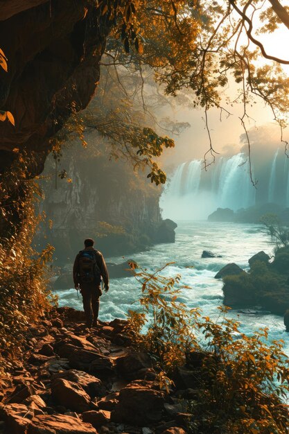 touriste à la cascade