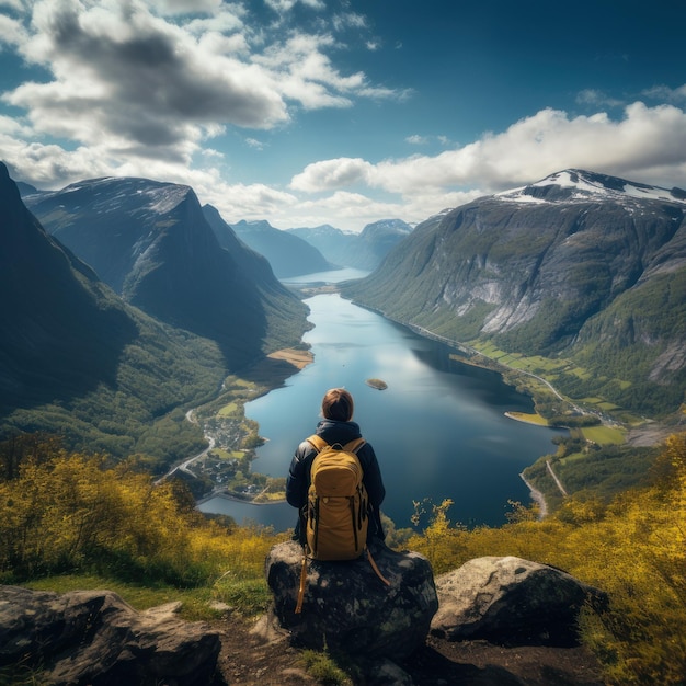 Touriste dans le fjord