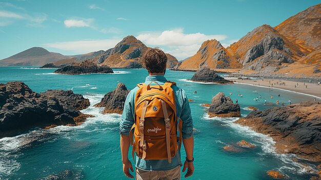 Photo touriste sur une photo de roche