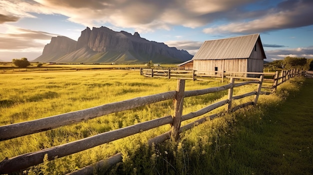 Touriste sur la prairie verte avec un vieux ranch en bois Scène matinale majestueuse du promontoire de Stokksnes