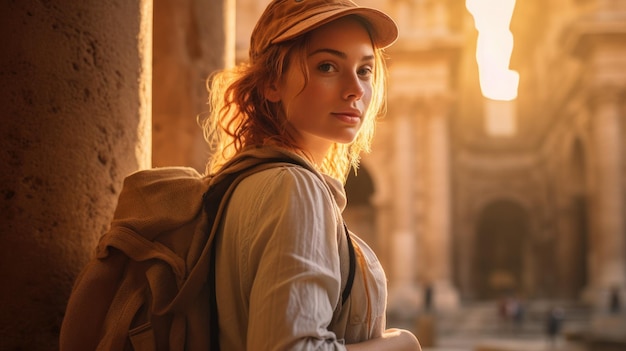 Photo touriste voyageur visitant des ruines antiques