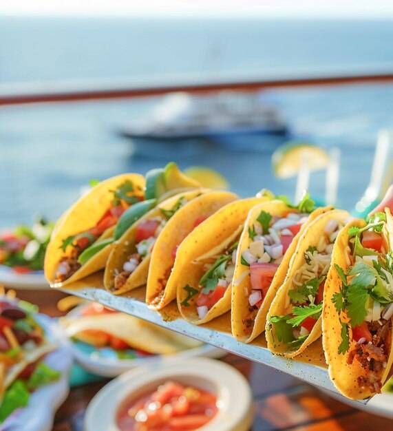 Des touristes mangeant de délicieux tacos traditionnels mexicains dans une croisière.