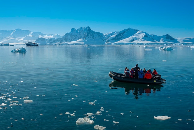 Touristes observant un glacier sur la péninsule antarctique de la baie paradisiaque de l'Antarctique