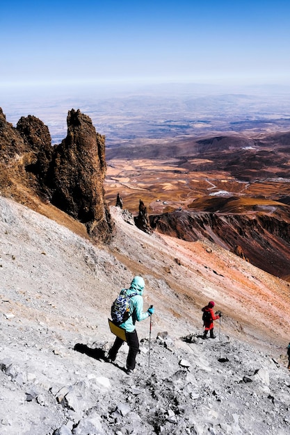 Touristes trekking sur le volcan Erciac