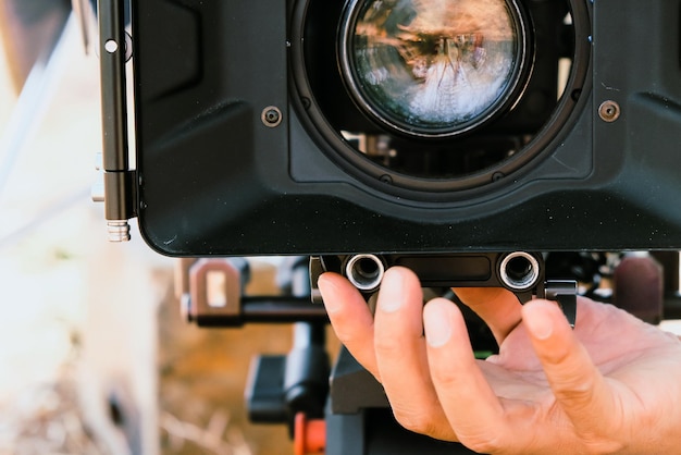 Photo le tournage de l'industrie cinématographique avec une caméra professionnelle