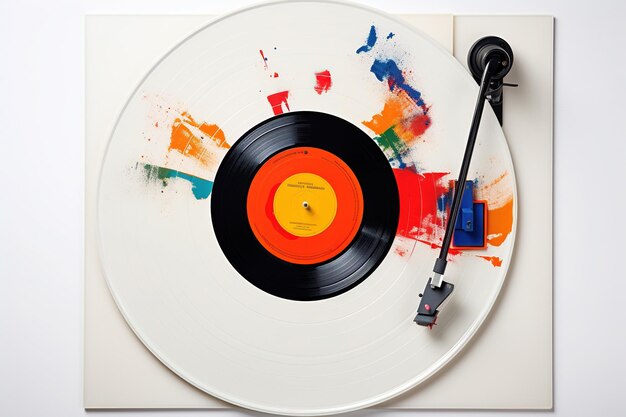 Photo tourne-disque de musique rétro pour disques de vinyle sur fond blanc