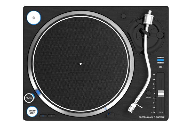 Photo tourne-disque vinyle professionnel dj sur fond blanc. rendu 3d