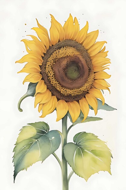 Tournesol aquarelle sur fond blanc