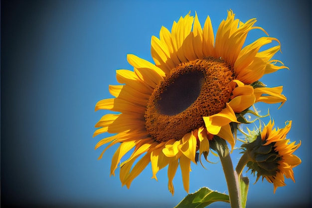 Tournesol, contre, ciel bleu