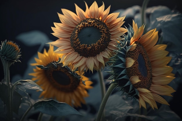 Un tournesol dans un champ avec des tournesols dessus