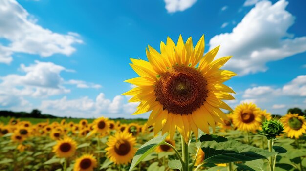 Un tournesol dans un champ de tournesols