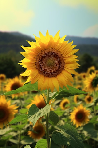 Un tournesol dans un champ de tournesols