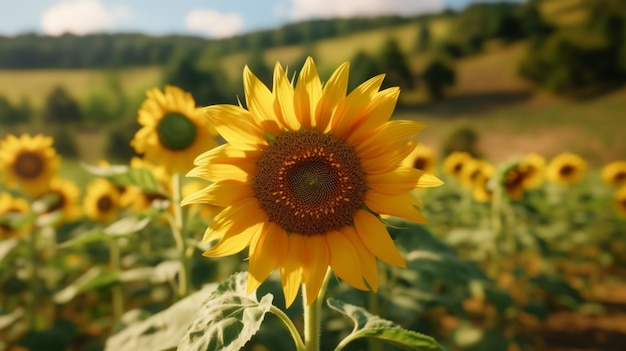 Un tournesol jaune dans le champ génératif ai