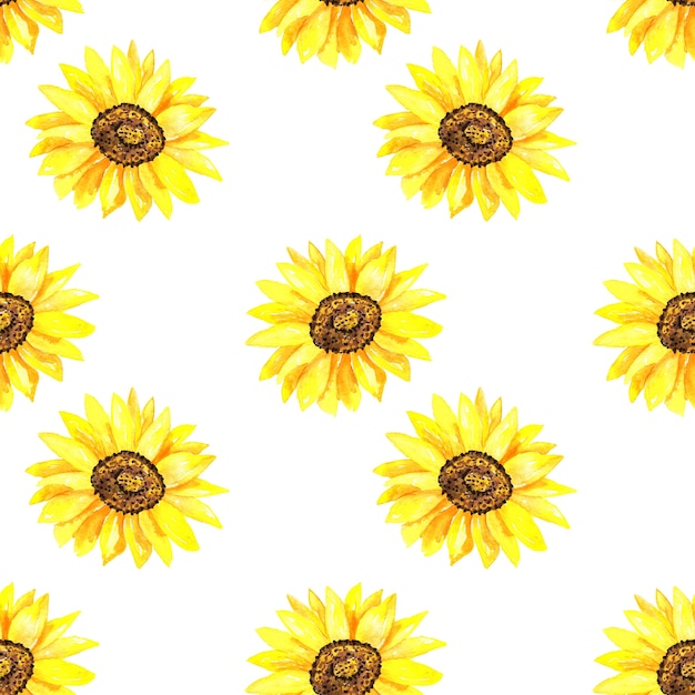 Tournesol lumineux. Modèle sans couture. Illustration aquarelle dessinée à la main. Texture pour impression, tissu, textile, papier peint.