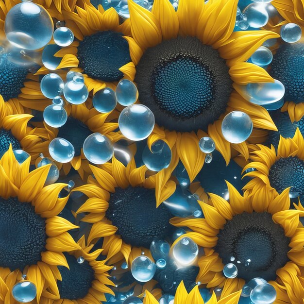 Photo tournesol de printemps et d'été avec des gouttes d'eau