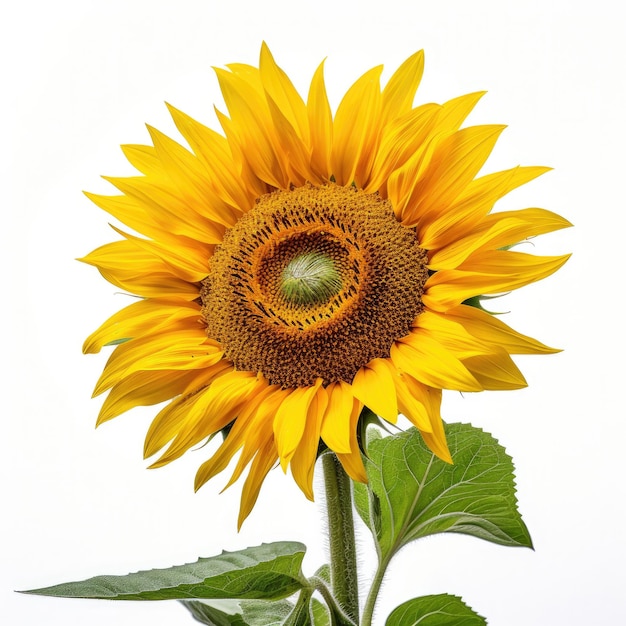 Un tournesol avec une tige verte et un centre jaune.