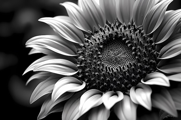 Tournesol vertical gros plan en monochrome