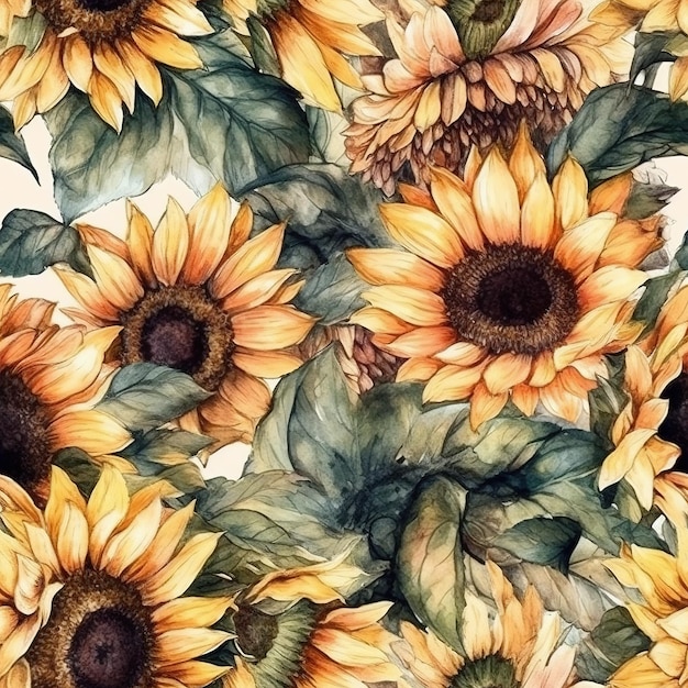 Tournesols aquarelles sur fond blanc.