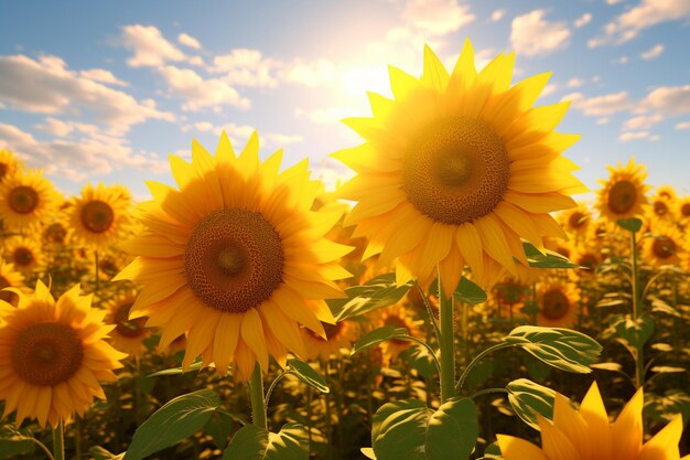 Des tournesols baisés par le soleil se dressent dans un feu doré 00577 01