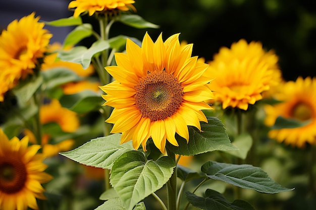 Les tournesols brillants du jardin brillent