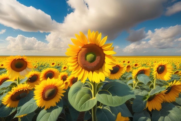 Tournesols dans un champ avec un ciel bleu en arrière-plan