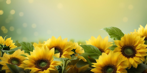 Des tournesols avec des feuilles vertes sur un fond bokeh Copier l'espace