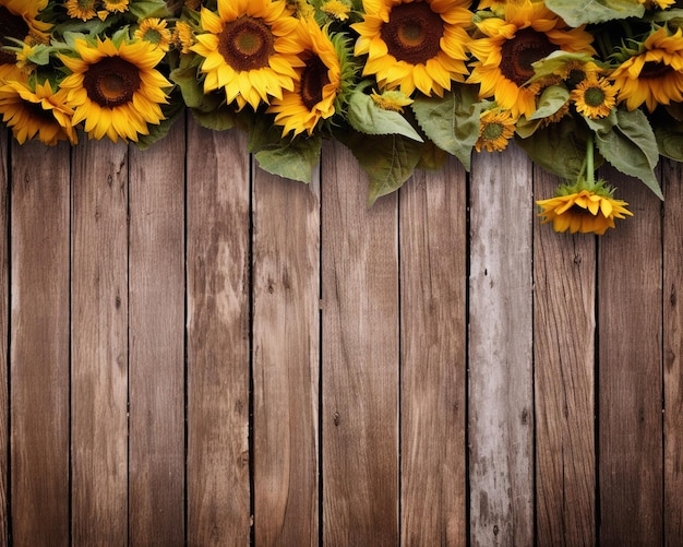 Tournesols sur un fond en bois